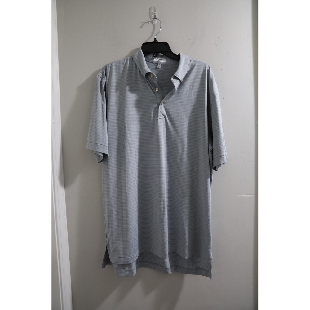 Peter Millar Summer Comfort Polo Shirt Men's Large Gray Stripe Short Sleeve Golf